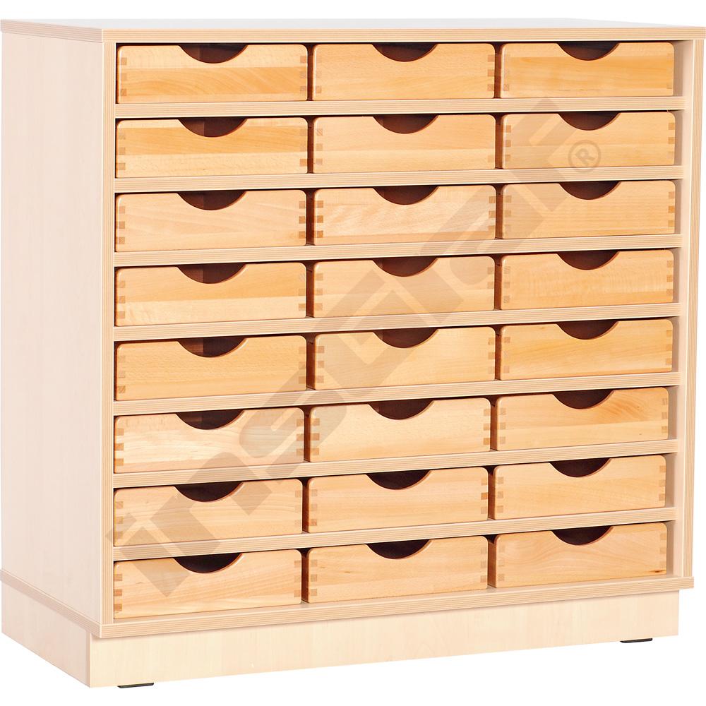 
Flexi Schrank M, auf Sockel + 24 Holzbehälter flach, Buche (Flexi 6)
