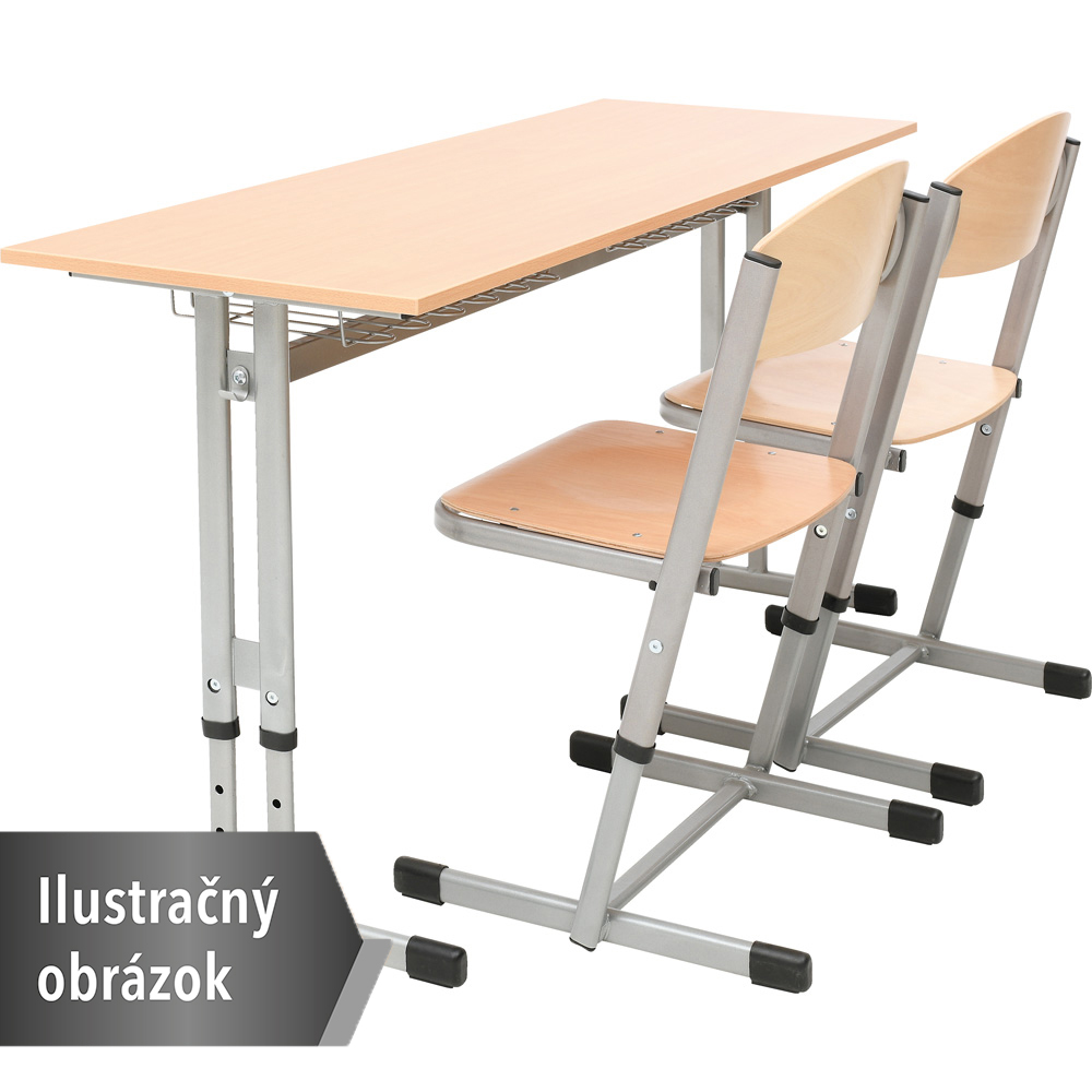 Zostava Školská lavica IN-R s reg. výšky a stoličkami T + 2 drôtené koše