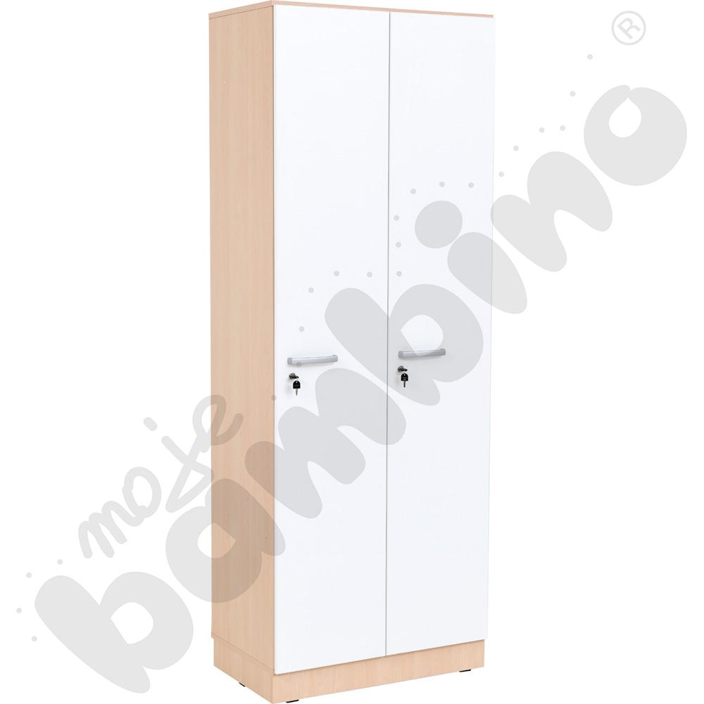 Szafa ubraniowa Grande wysoka 2 os., gł. 49,8 - klonowa skrzynia i białe drzwi