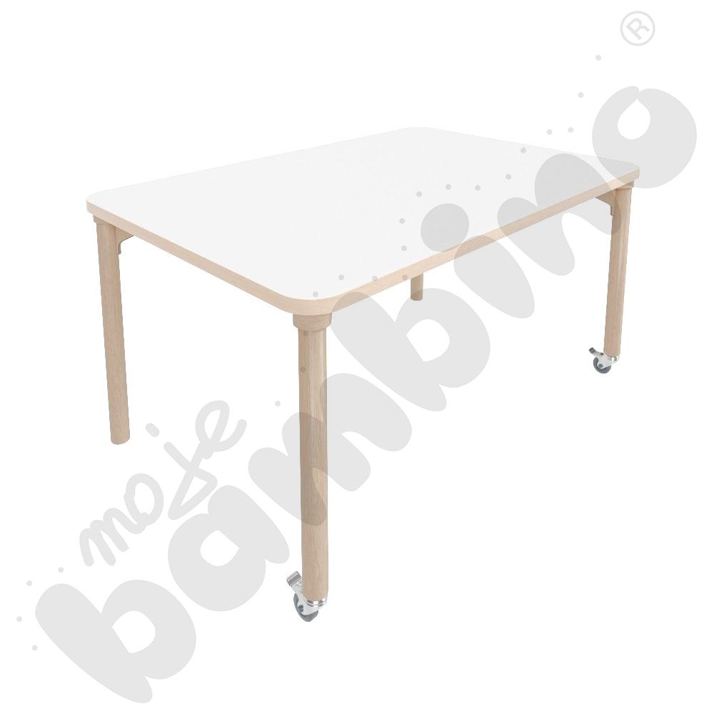 Stół Marcus 120 x 80 cm, rozm. 4, nogi drewniane brzozowe z 2 kółkami, blat biały, obrzeże ABS