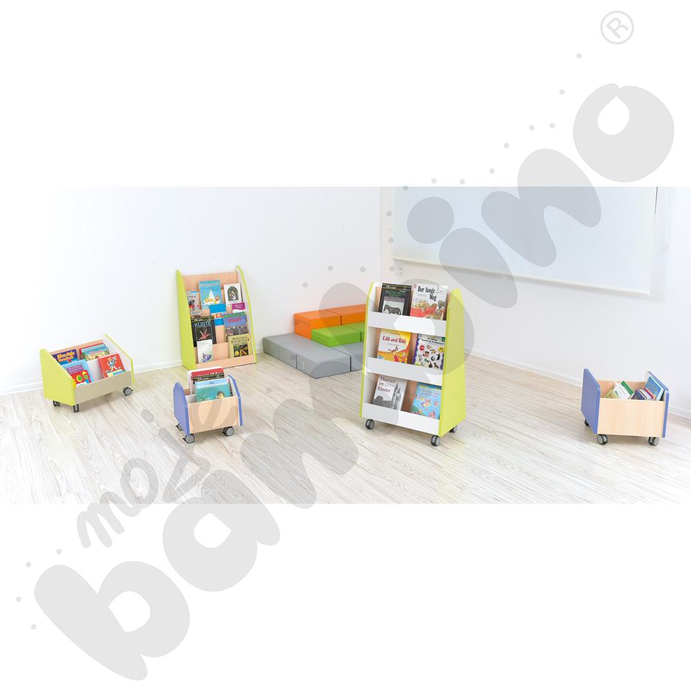 Quadro – dwustronna biblioteczka mobilna, limonkowa, skrzynia klon jasny