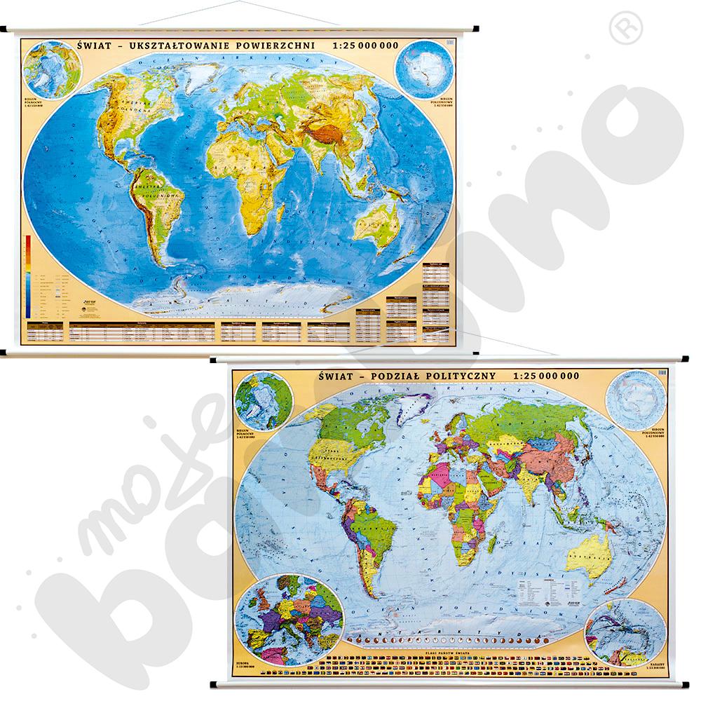 Świat - dwustronna mapa fizyczna/polityczna 140 x 100 cm