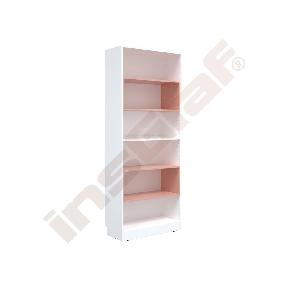 Regál Grande knihovnička - barevné vložky starorůžové, šířka 88 cm – bílý