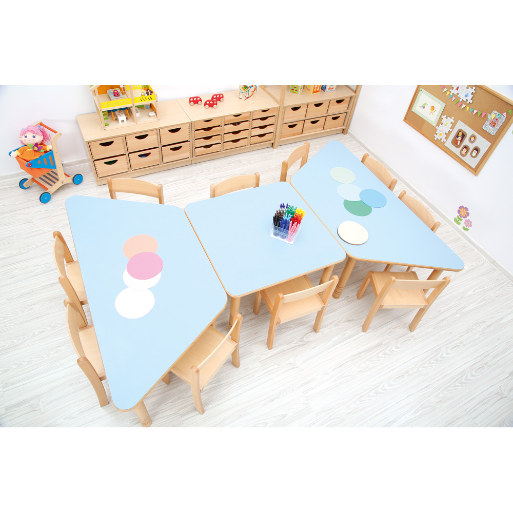 Štvorcový stôl Flexi, výška 40-58 cm - k stoličkám 21-35 cm (veľ. 1-3) - bledomodrá