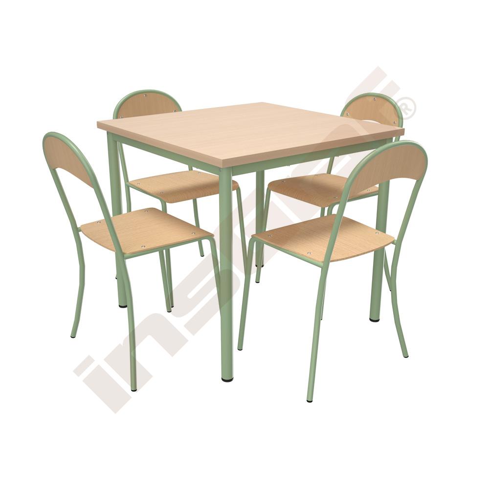 
Set Nr. 183 - Gr. 6, Tisch Mila (80x80, Ahorn E) mit Stühlen P, apfelgrün, SH 46 cm
