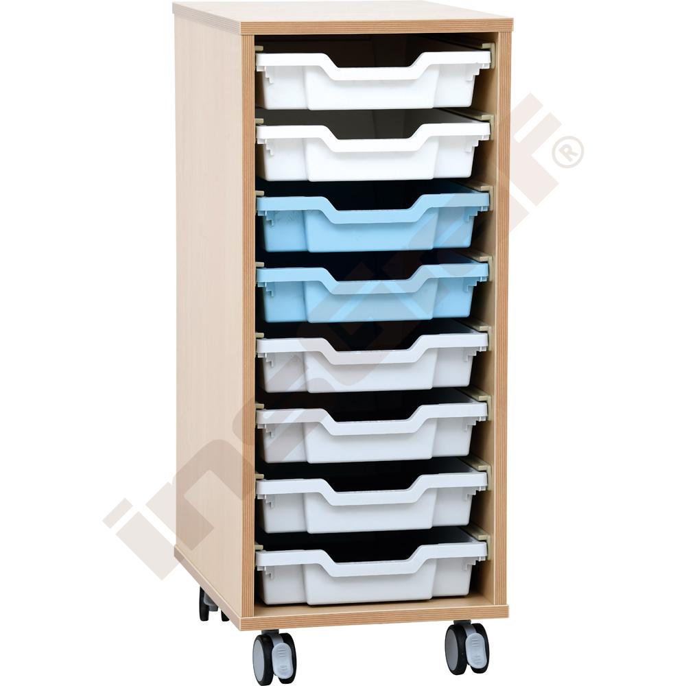 Flexi regál D na plastové zásobníky - 1 sloup - s kolečky