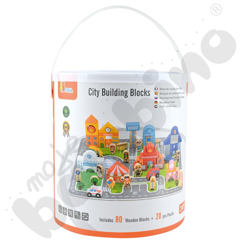Klocki drewniane Miasto z akcesoriami, 100 elem.
