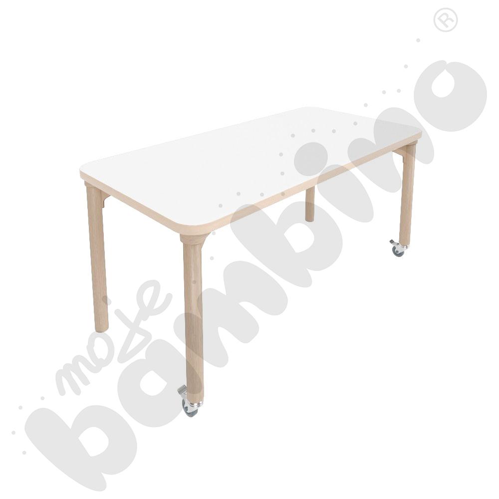 Stół Marcus 120 x 60 cm, rozm. 3, nogi drewniane brzozowe z 2 kółkami, blat HPL biały, obrzeże ABS