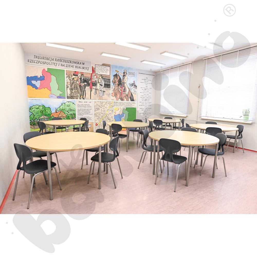 Stół Mila półokrągły 140x70, blat brzoza, narożniki proste, rozm. 6