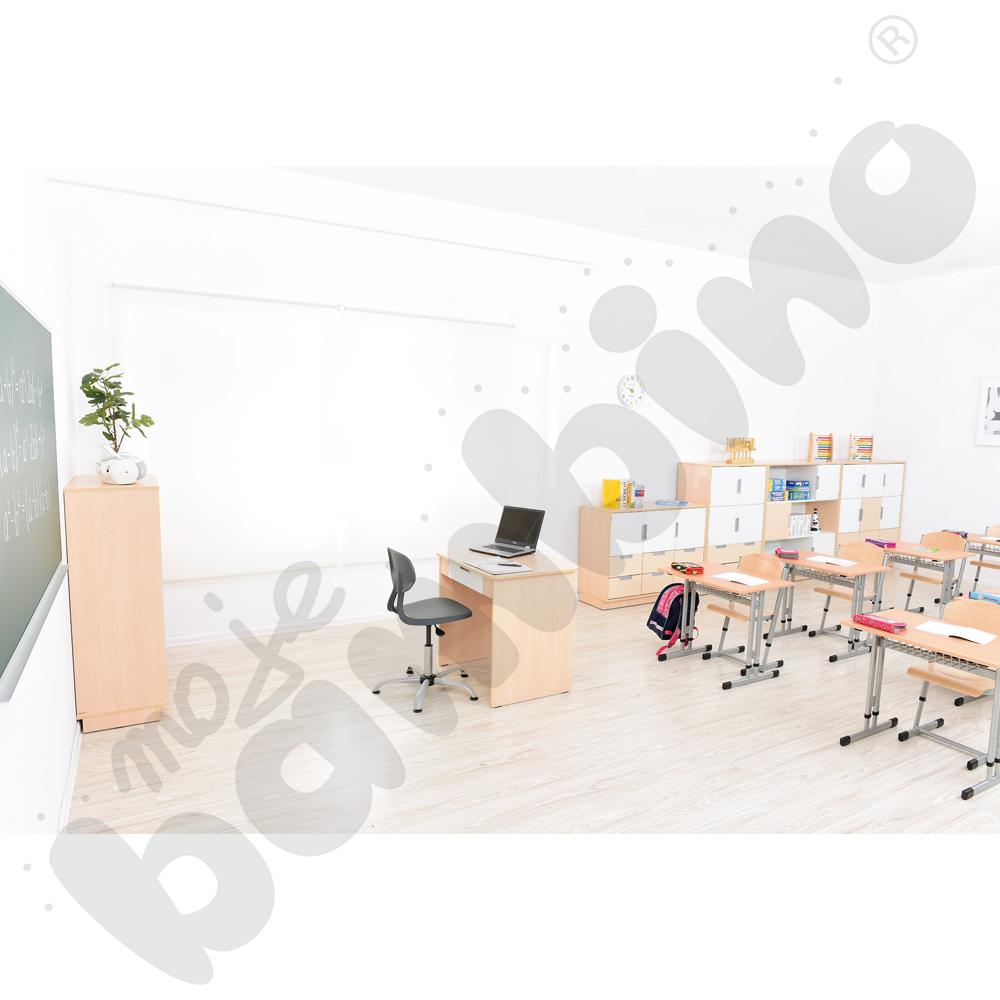 Quadro - biurko z szeroką szufladą - białe, skrzynia klon jasny