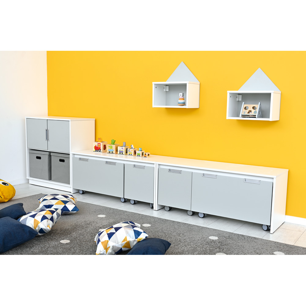 Quadro - lavička nad 3 malé úložné boxy, biela