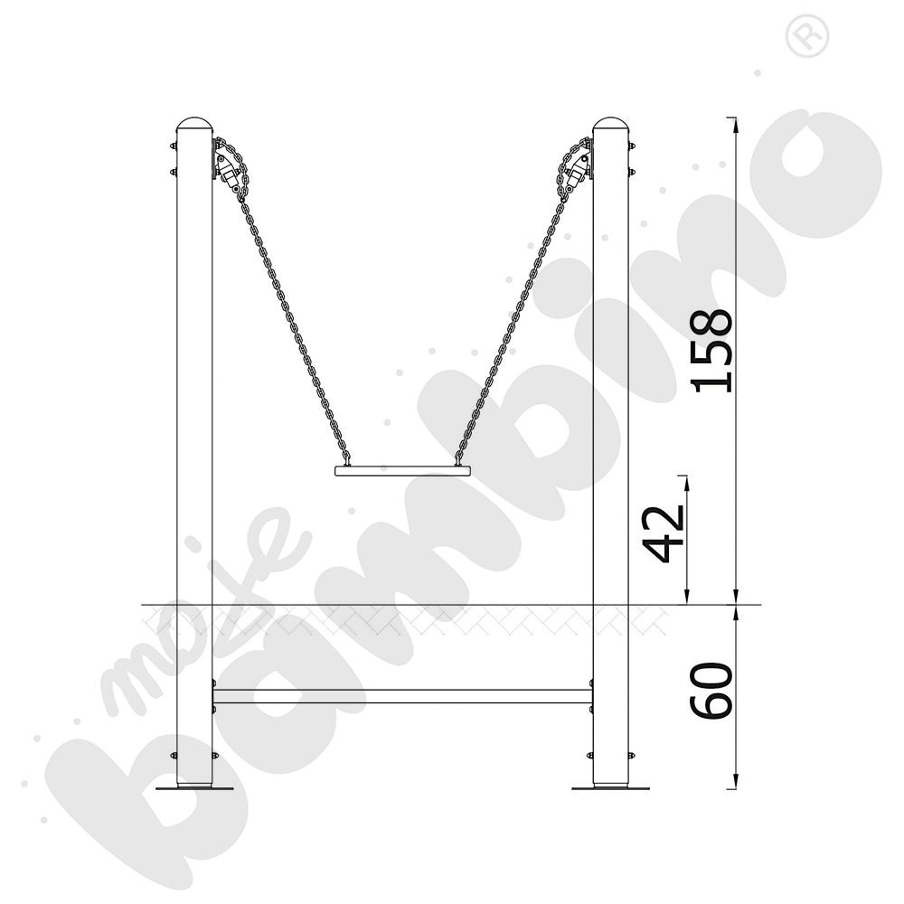 Huśtawka na słupach z zawiesiem prostym