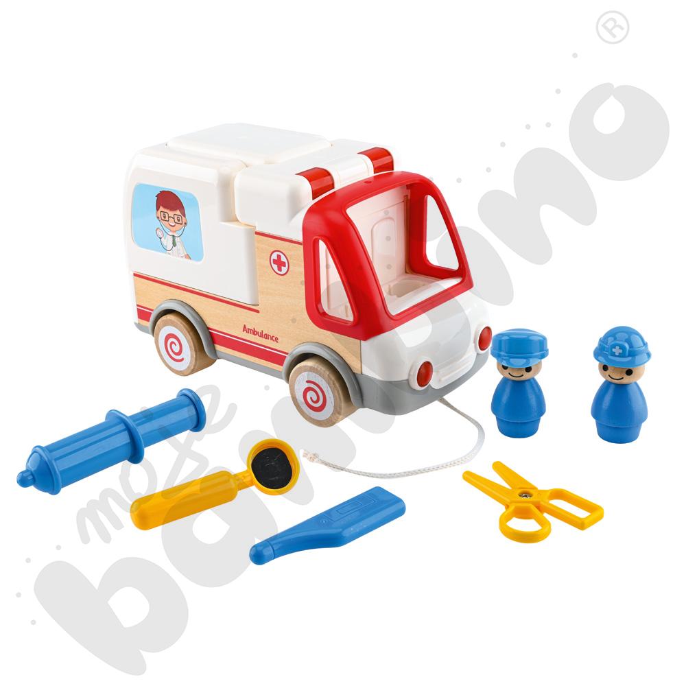 Drewniany ambulans z dźwiękiem i światłami
