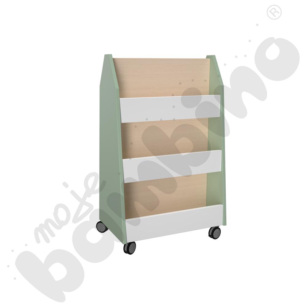 Quadro - dwustronna biblioteczka mobilna, oliwkowa, skrzynia klon jasny