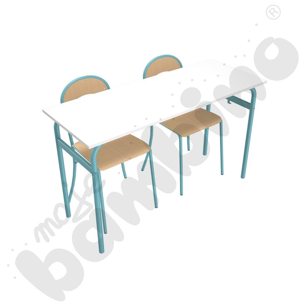 Stół Daniel 2-os. biały z krzesłami P, rozm. 6, turkusowe