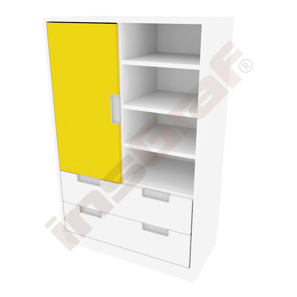 
Kombischrank L mit 2 breiten Schubladen und 1 mittelgroßen Tür (Quadro 55W-180°, weiß)

