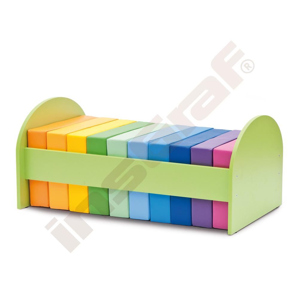 
Gestell mit 10 quadratischen Sitzkissen, Regenbogen
