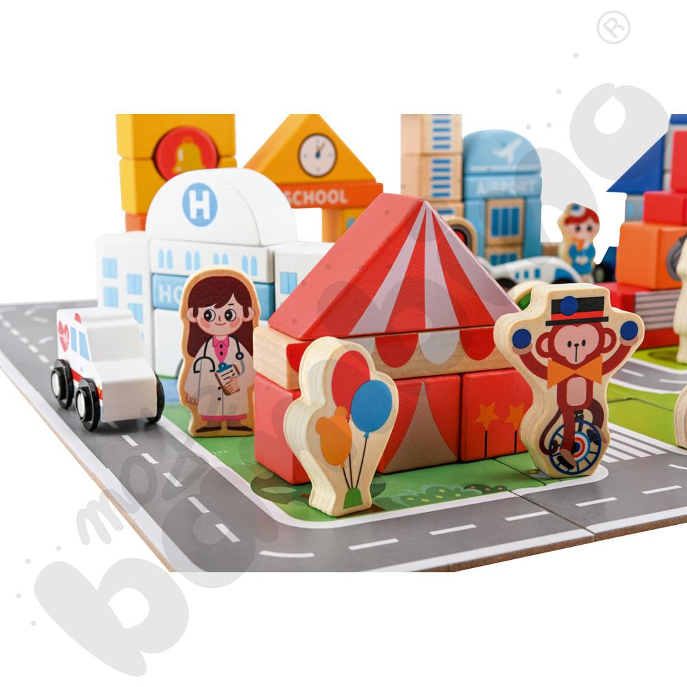 Klocki drewniane Miasto z akcesoriami, 100 elem.