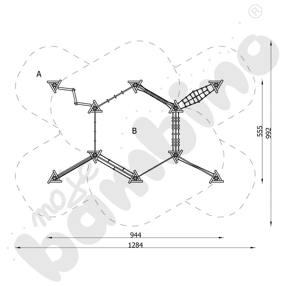 Zestaw Mini park linowy 7, drewniane słupy