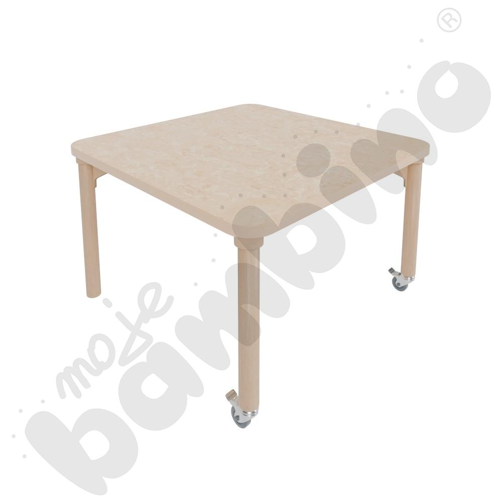 Stół Marcus 80 x 80 cm, rozm. 2, nogi drewniane brzozowe z 2 kółkami, blat cichy beżowy, obrzeże ABS