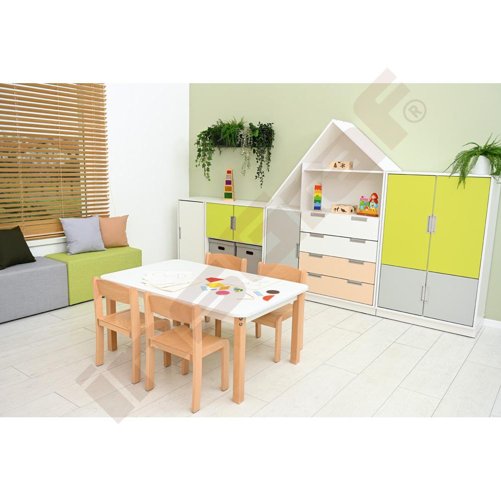 Quadro - skříňka-domeček se 3 policemi, k doplnění 4 širokými zásuvkami, korpus bílý