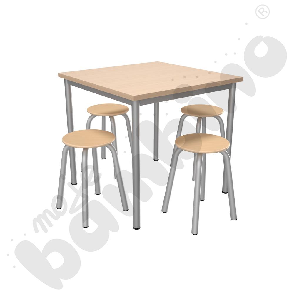 Stół Mila 80 x 80 buk z 4 taboretami Flexi, rozm. 6
