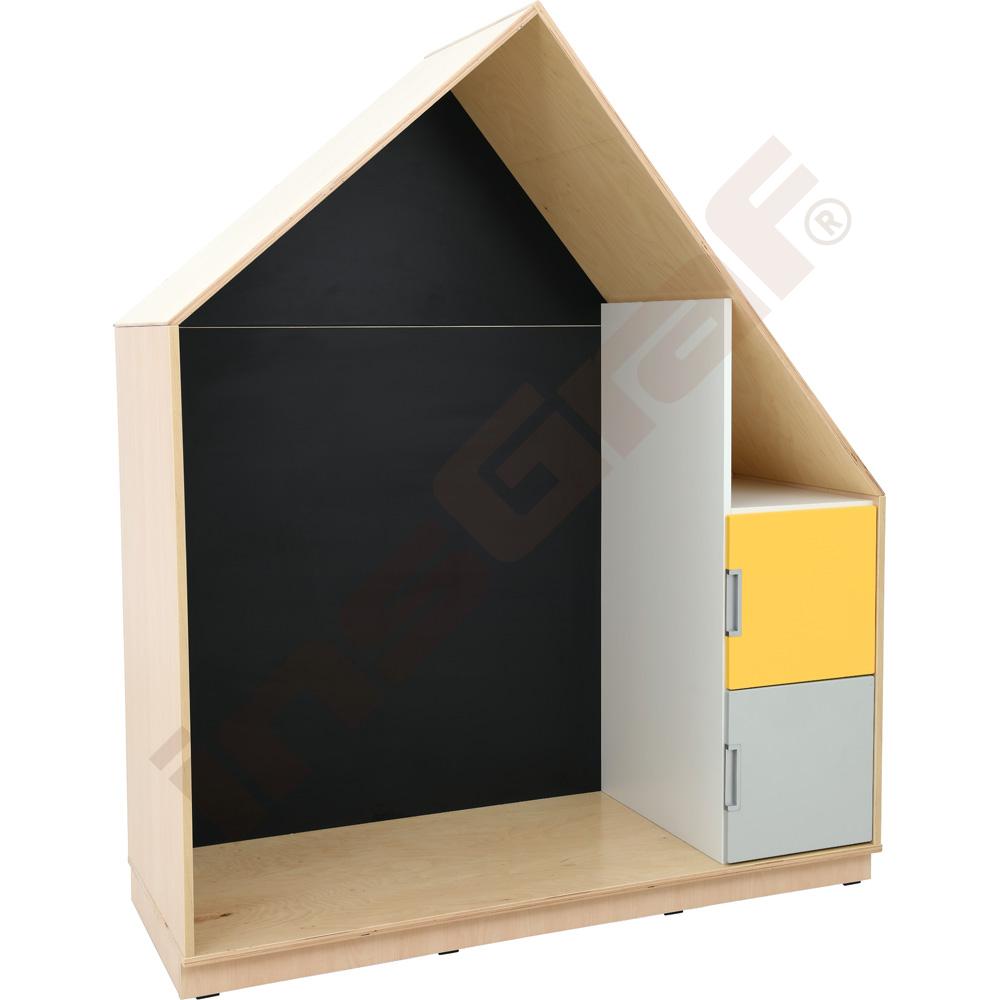 Quadro - skříňka-domeček s magnetickou tabulí a 2 policemi 