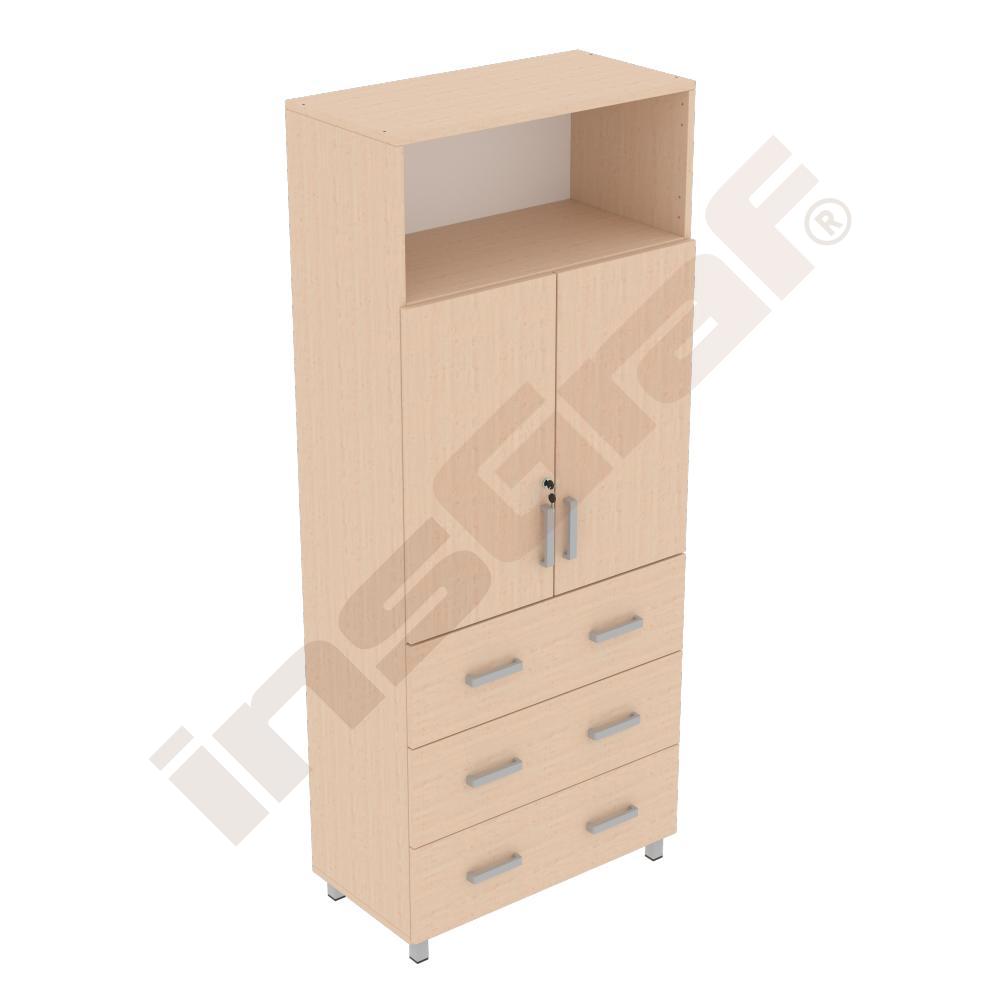 EXPO Schrank 185, mit 3 Schubladen und Ablagefach, Beine alufarben, Ahorn E