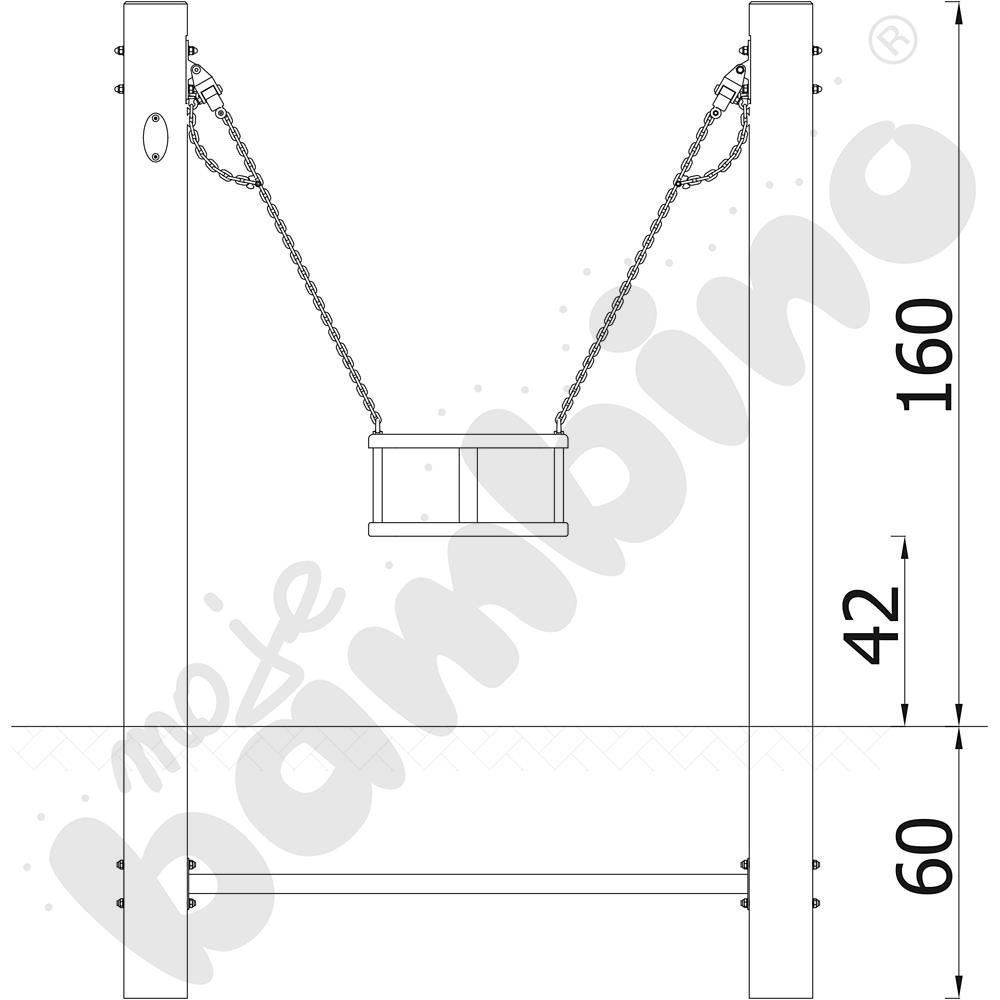 Huśtawka Robinio na słupach, zawiesie koszyk