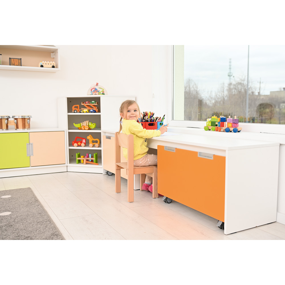 Quadro - lavička nad 3 malé úložné boxy, biela