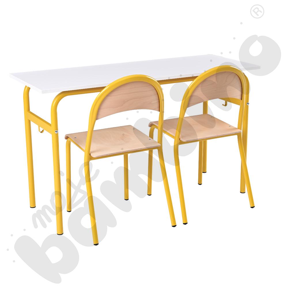 Stół Daniel 2-os. biały z krzesłami P, rozm. 6, musztardowy