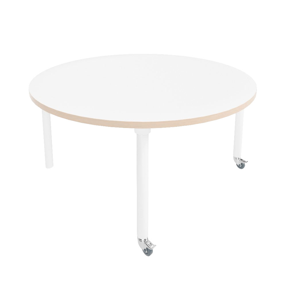 Stôl Marcus priem. 120 cm, veľ. 3, nohy drevené biele s dvoma kolieskami, doska biela, hrana ABS