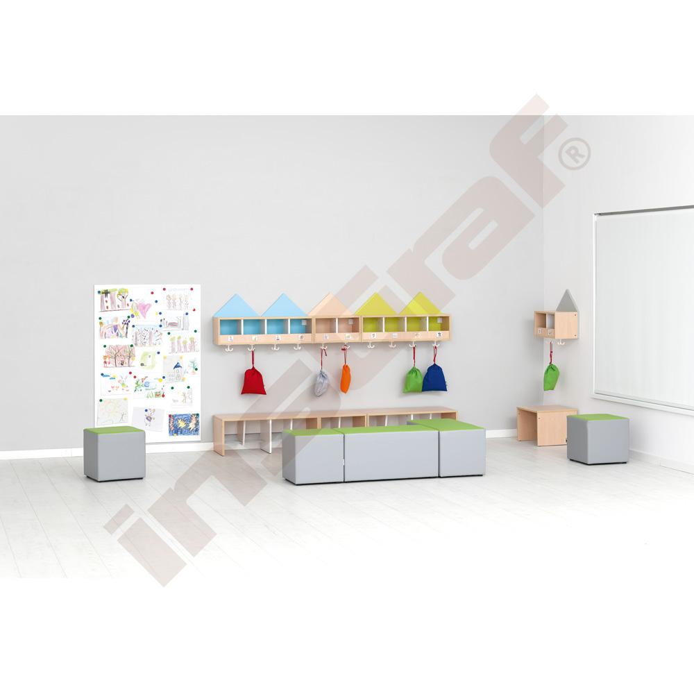 Lavička k šatně domeček pro 2 osoby, šíře 65,40 cm, javor