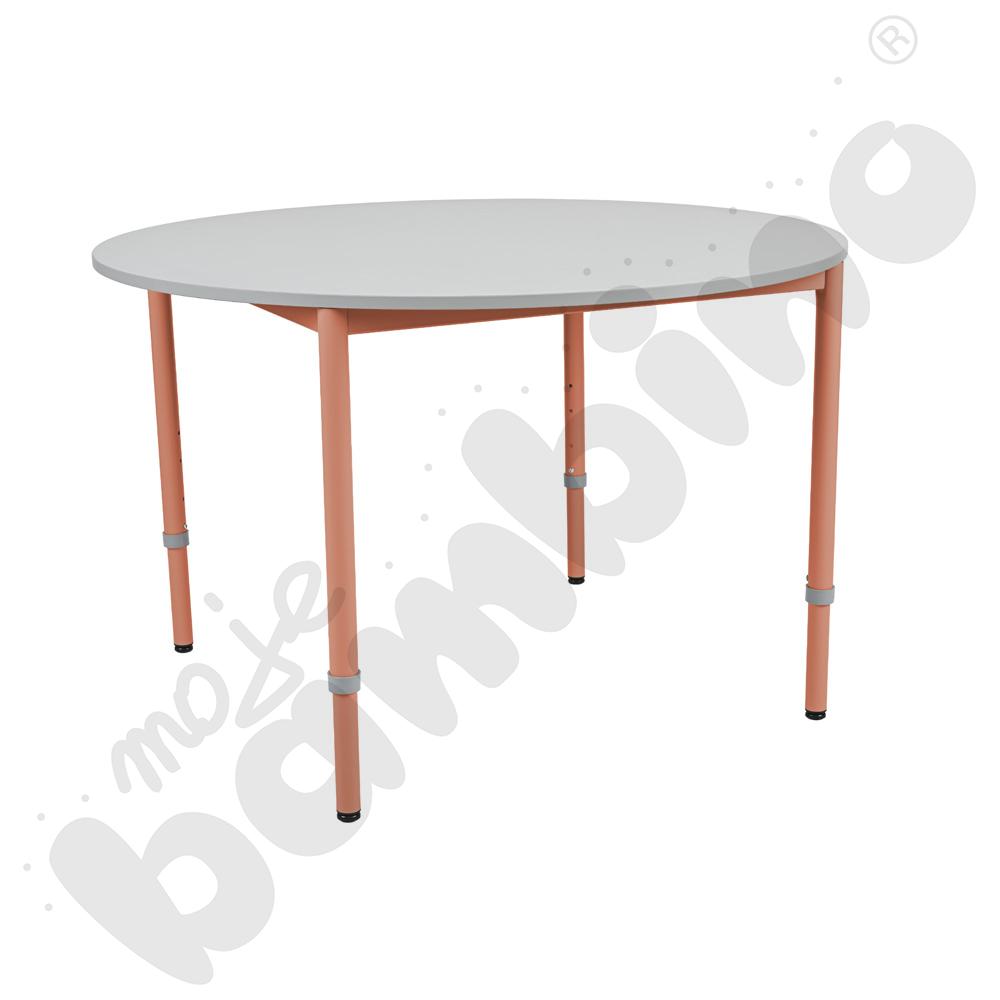 Stół Mila okrągły 120 cm, rozm. 3, blat biały, stelaż łososiowy