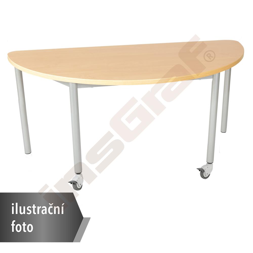Stůl Mila půlkulatý 140x70, buk, vel.2 se 2 kolečky