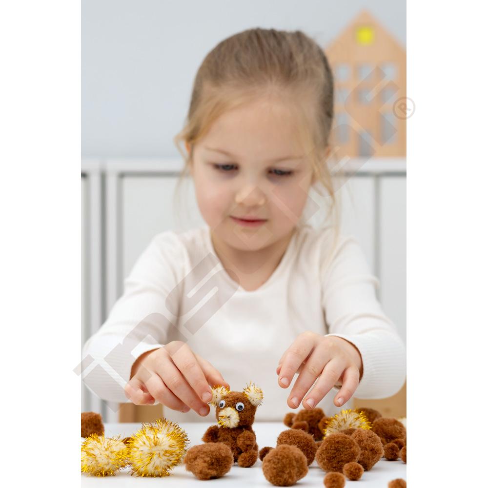 Mini a střední bambulky, 200 ks - hnědé