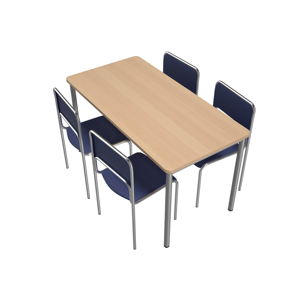 Stôl Mila 140 x 70 breza, so 4 modrými stoličkami Next alu, veľ. 6