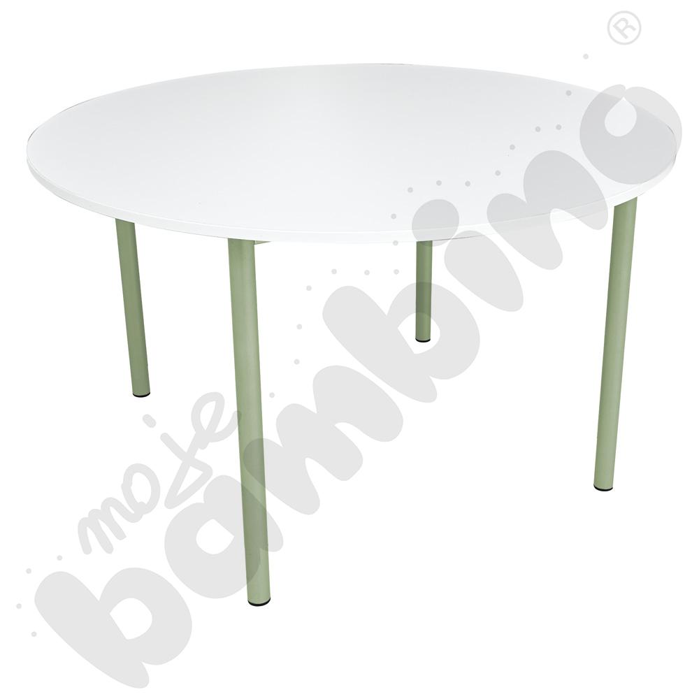 Stół Mila okrągły 120 cm, rozm. 5, blat biały, stelaż oliwkowy