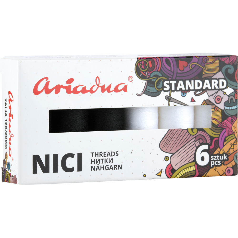 Zostava šijacích nití TALIA WHITE&BLACK, 6 cievok, 2 farby