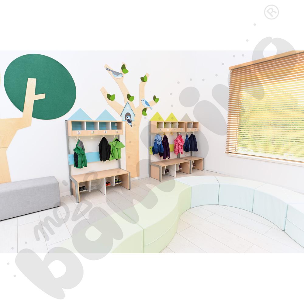 Szatnia Domek na stelażu 4 os., szer. 99 cm, błękitna, skrzynia klon 