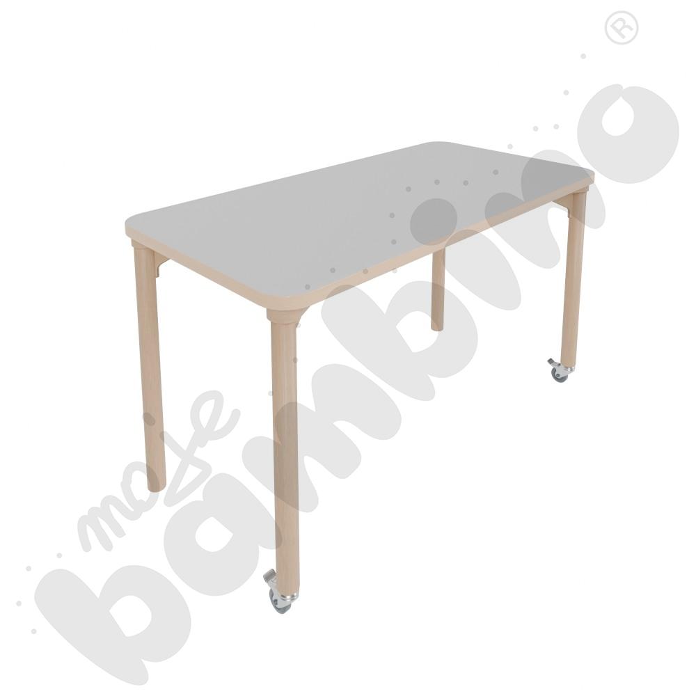 Stół Marcus 120 x 60 cm, rozm. 5, nogi drewniane brzozowe z 2 kółkami, blat jasnoszary, obrzeże ABS