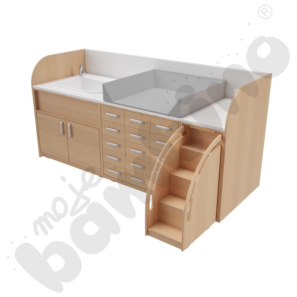 Zestaw przewijaków 4, gł. 90 cm, z wanienką, schody po prawo - szary materac