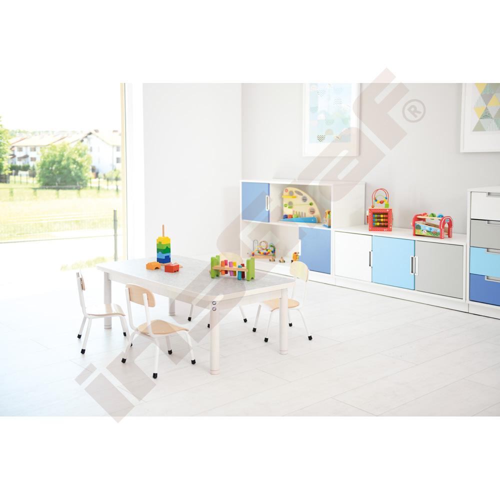 Tichý Stůl Plus 140 x 80 šedý se 4 židlemi Bambino bílými, vel. 1