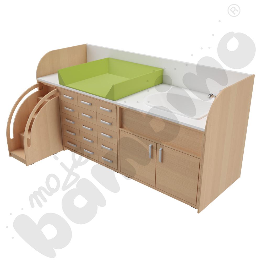 Zestaw przewijaków 1, gł. 90 cm, z wanienką, schody po lewo - zielony materac