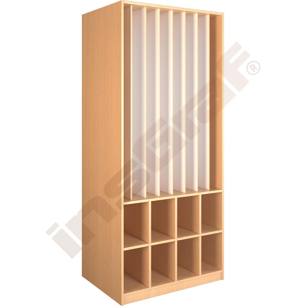 Regál na lůžkoviny, s prostorem na 8 matrací (8 cm) – bříza (plné předěly)