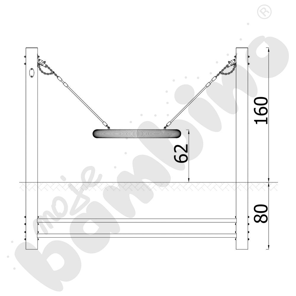 Huśtawka Robinio na słupach, zawiesie bocianie gniazdo