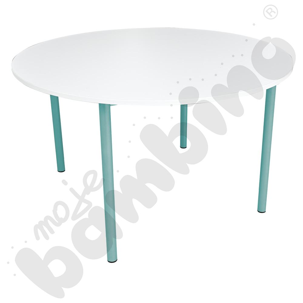 Stół Mila okrągły 120 cm, rozm. 5, blat biały, stelaż turkusowy