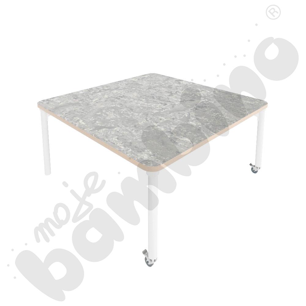 Stół Marcus 120 x 120 cm, rozm. 3, nogi drewniane białe z 2 kółkami, blat cichy jasnoszary, obrzeże ABS
