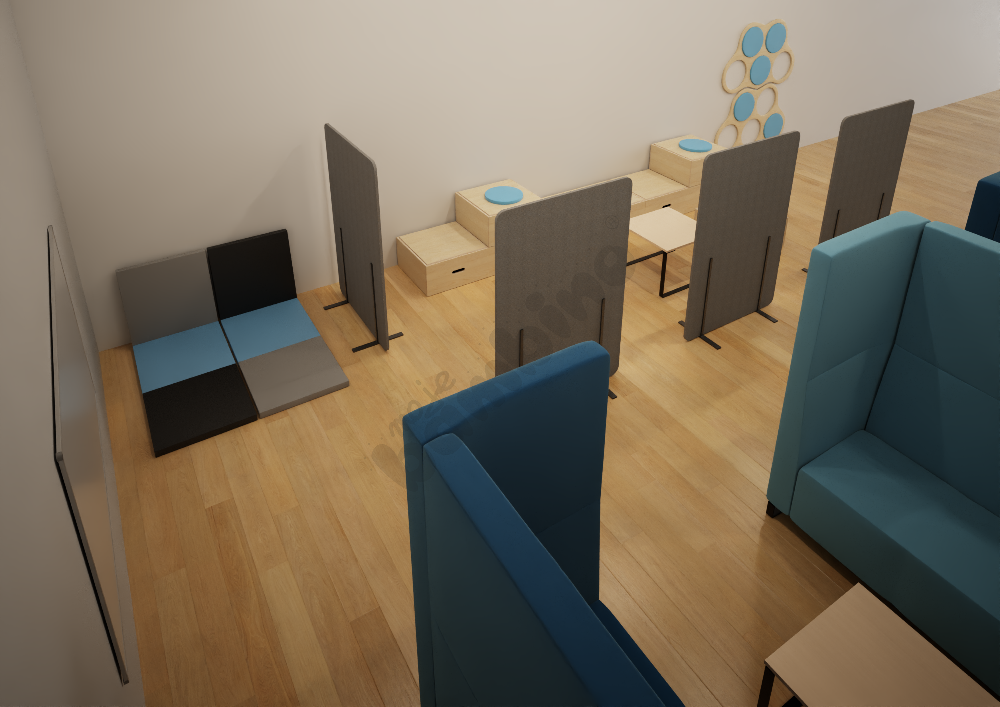 Korytarz szkolny z wyciszeniami