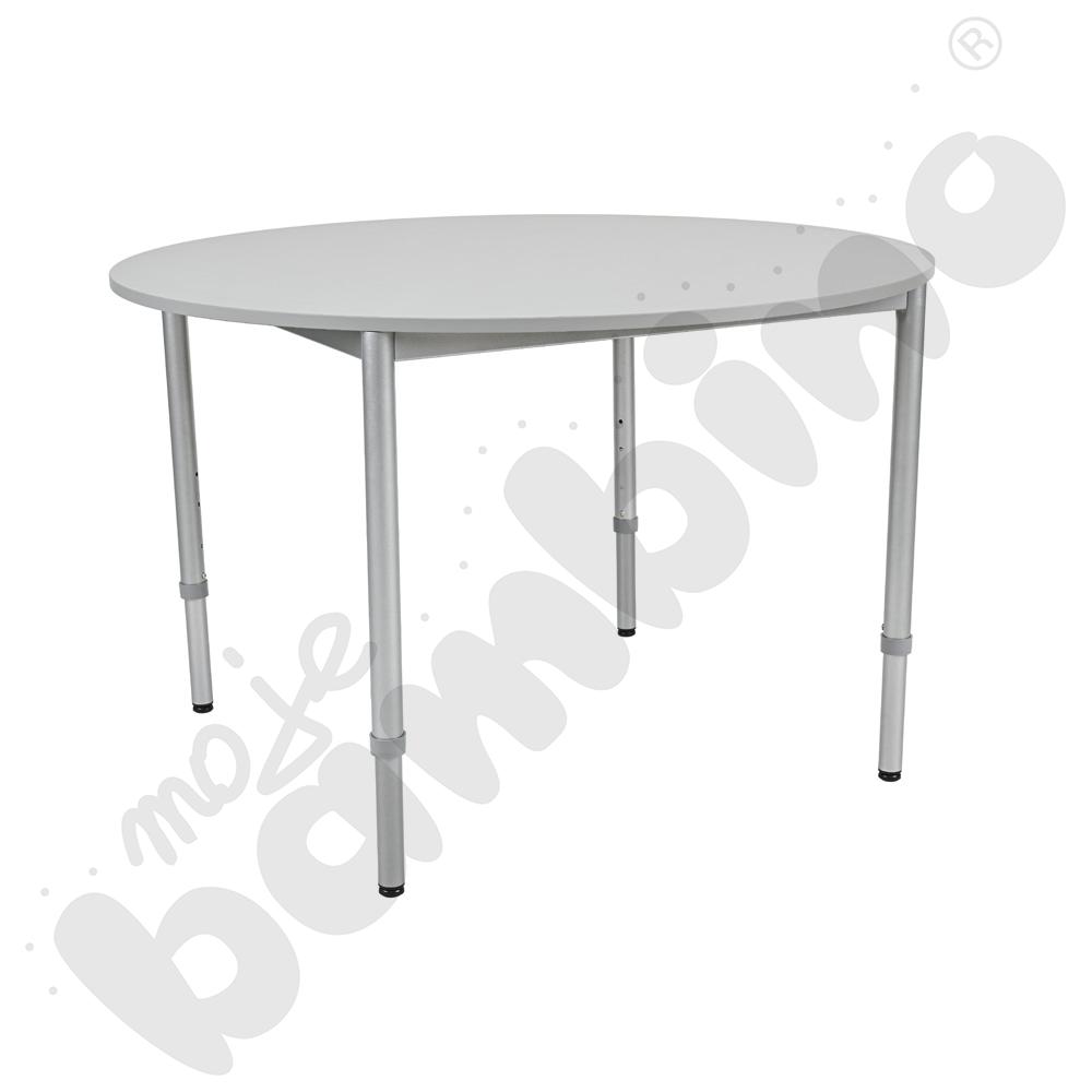 Stół Mila okrągły 120 cm, z reg. wys. 3-6, blat szary, stelaż aluminium